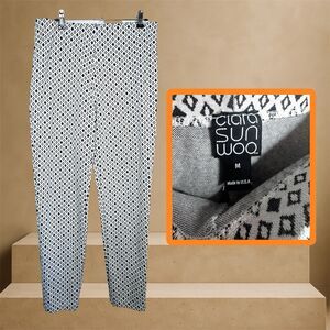 Clara Sun Woo Women Black Casual Pants Medium Straight Leg Elastic Waist Diamond